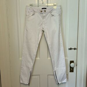 Rachel Zoe white stretch skinny jeans ankle gold detail zipper legs 29